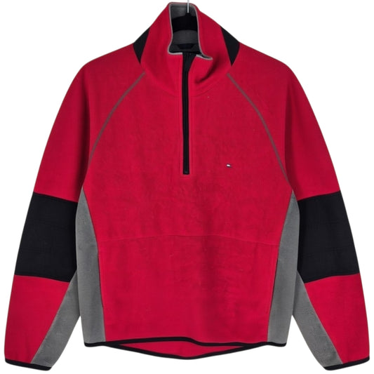 Vintage Tommy Hilfiger Red Quarter Zip Fleece Jumper Size M