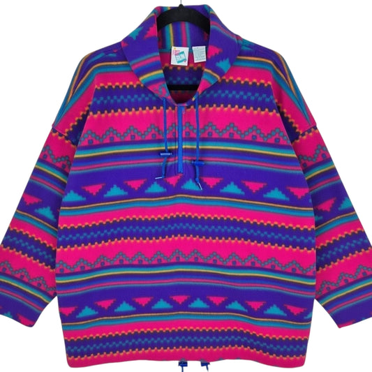 Vintage First Run 90's Colourful Quarter Zip Fleece Jumper Size M