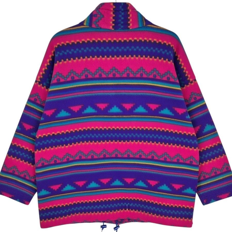 Vintage First Run 90's Colourful Quarter Zip Fleece Jumper Size M