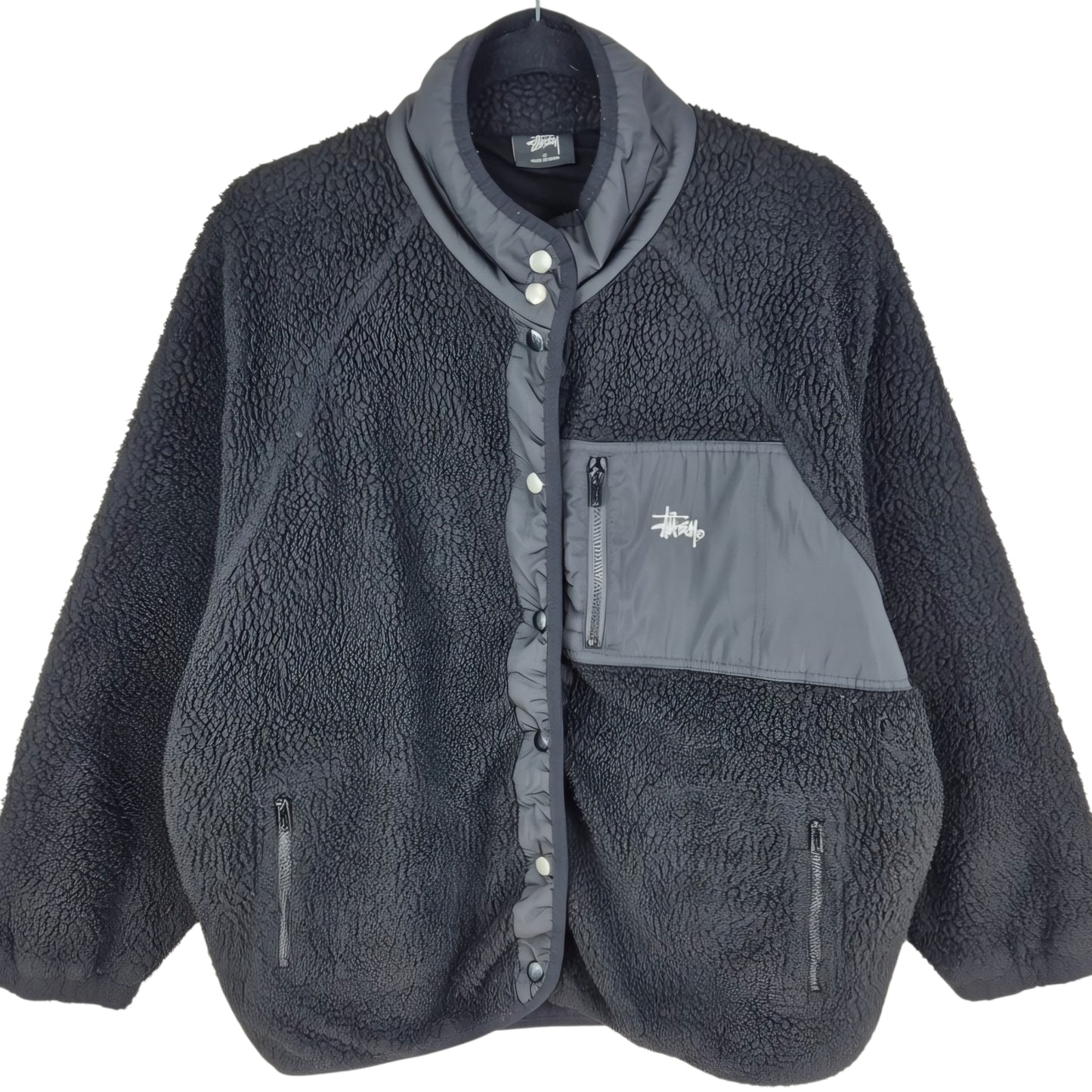Stussy Womens Black Oversized Fleece Button Jumper Size L