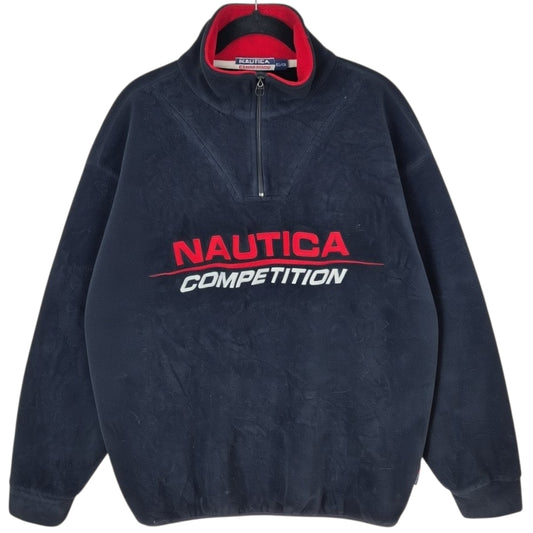 Vintage Nautica Competition 90's Black Embroidered USA Fleece Jumper Size XL