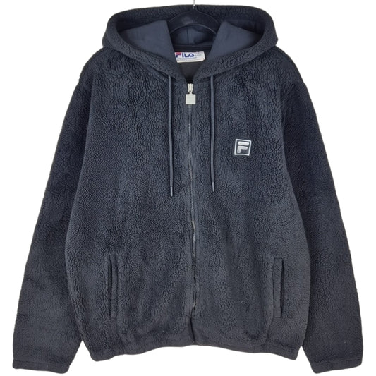 FILA Black Oversized Embroidered Fleece Zip Hoodie Size M