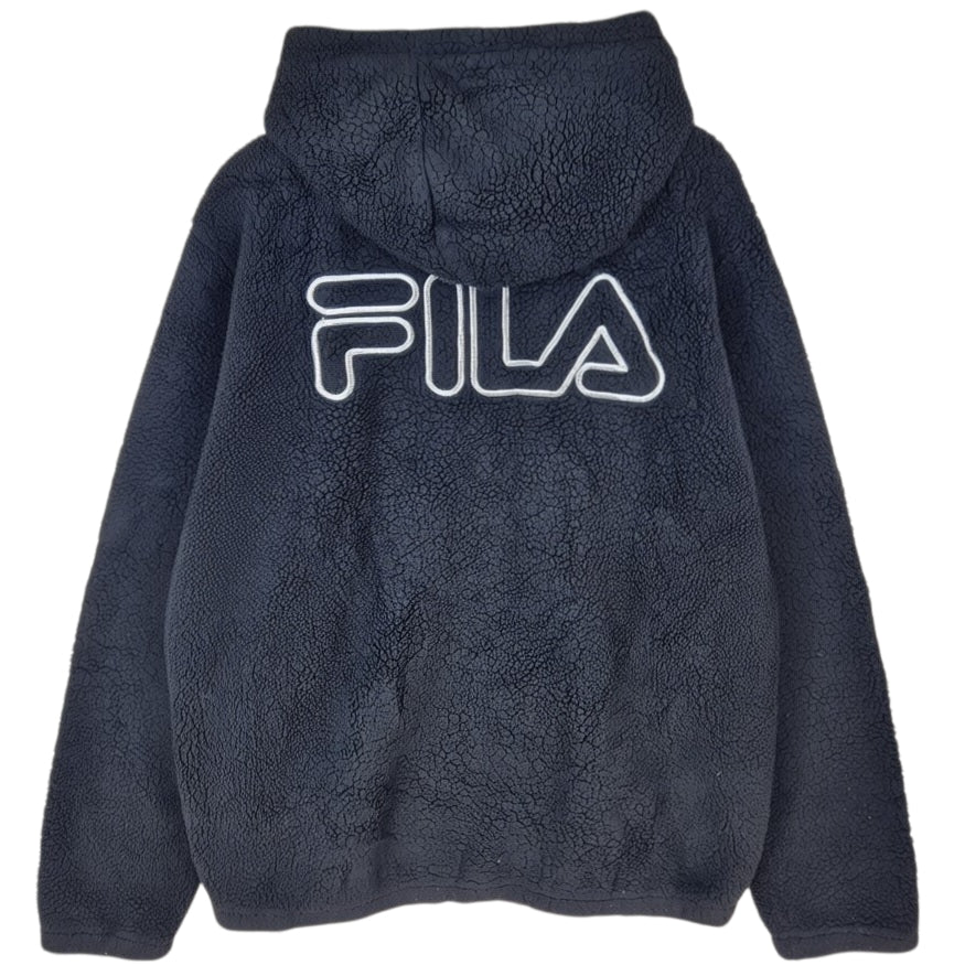 FILA Black Oversized Embroidered Fleece Zip Hoodie Size M