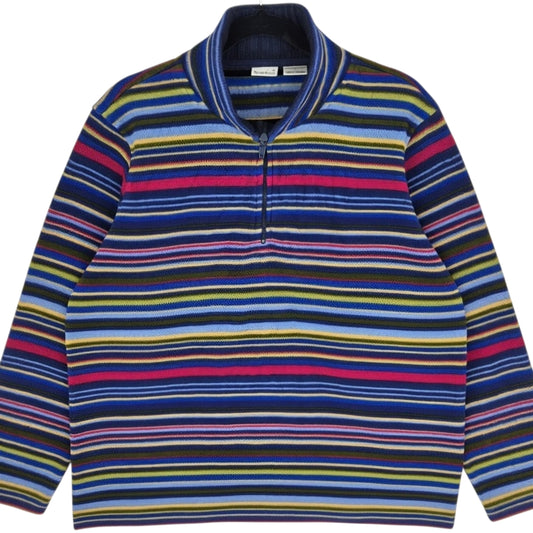 Vintage NorthCrest 90's Colourful Striped Quarter Zip Fleece Jumper Size L