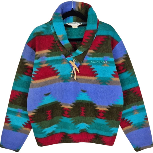 Vintage Little Big Horn Shirt Co 80's Colourful Montana USA Fleece Jumper Size S