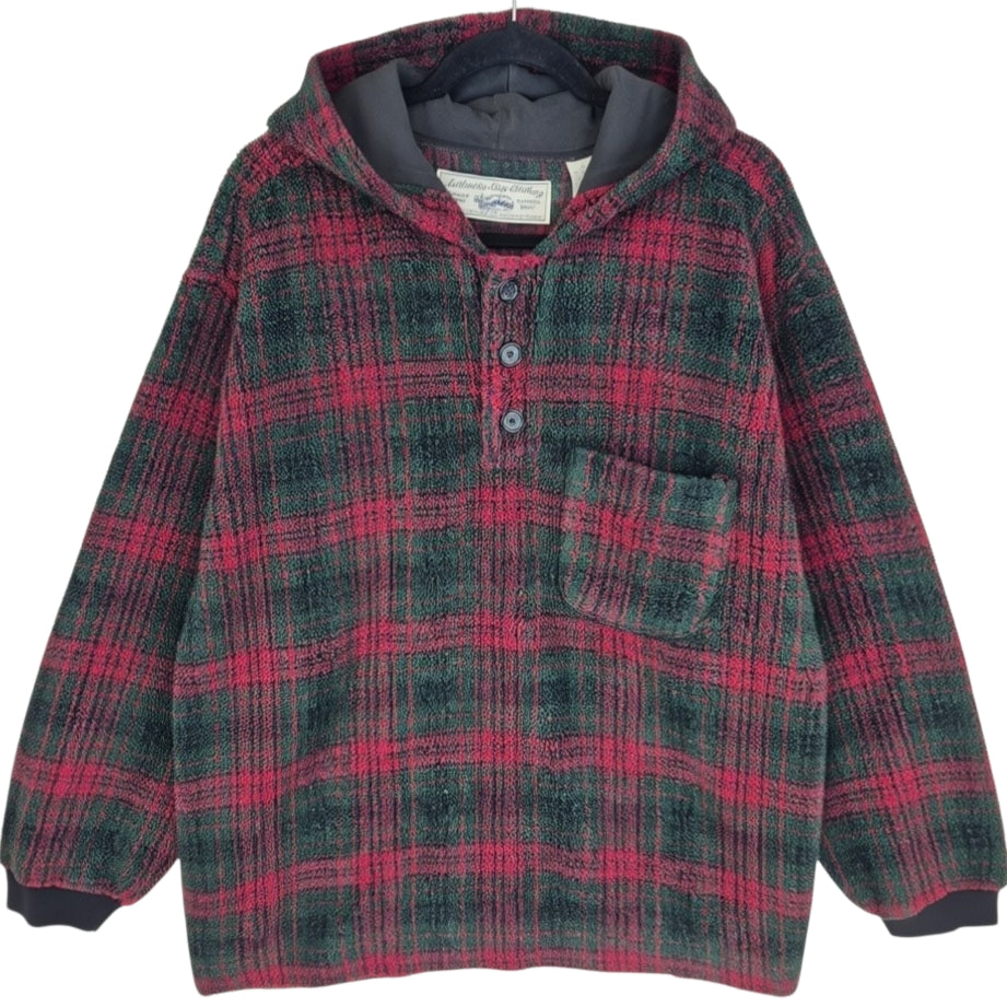 Vintage Authentic Gap Clothing 90's Red & Green USA Made Fleece Hoodie Size L