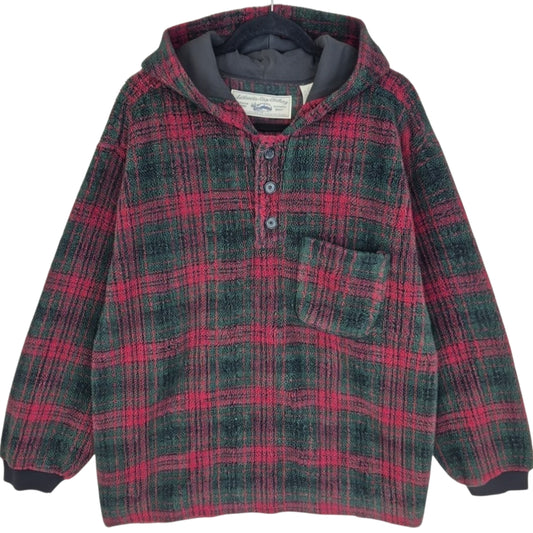 Vintage Authentic Gap Clothing 90's Red & Green USA Made Fleece Hoodie Size L