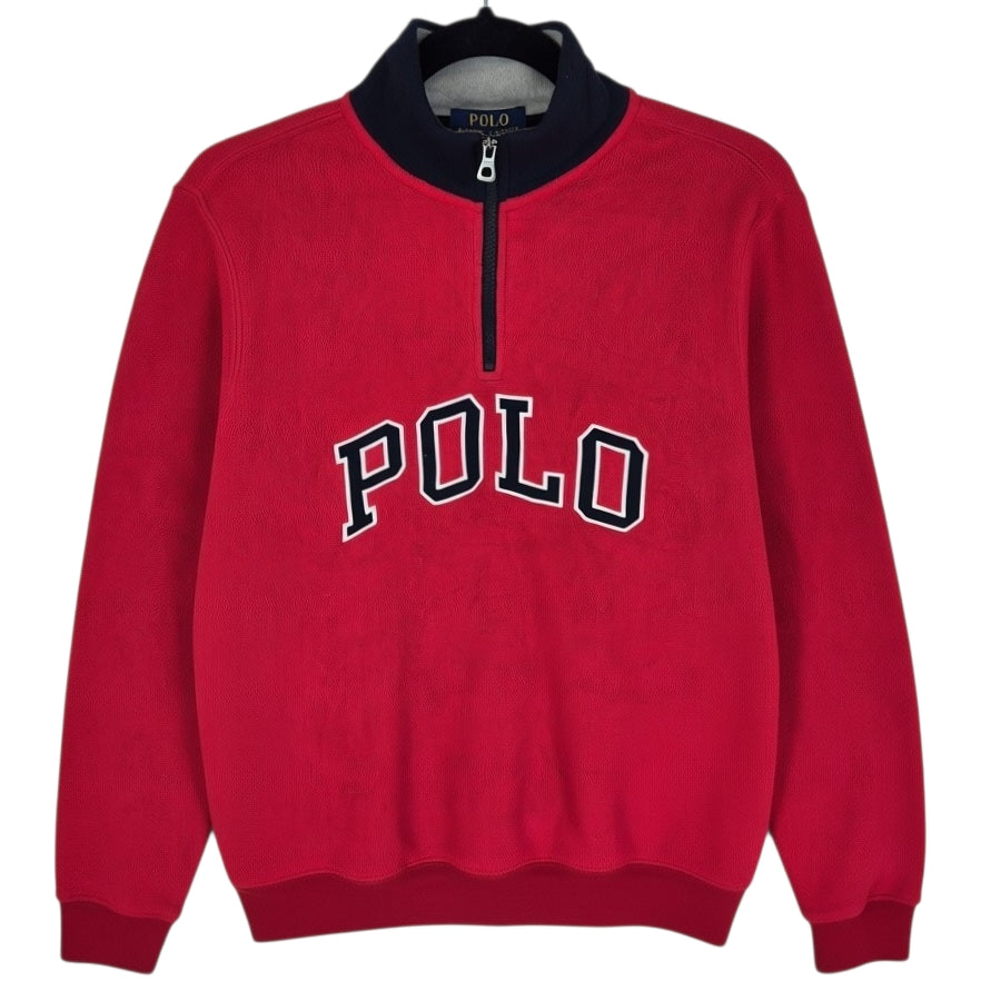 Polo Ralph Lauren Red Embroidered Quarter Zip Fleece Jumper Size S
