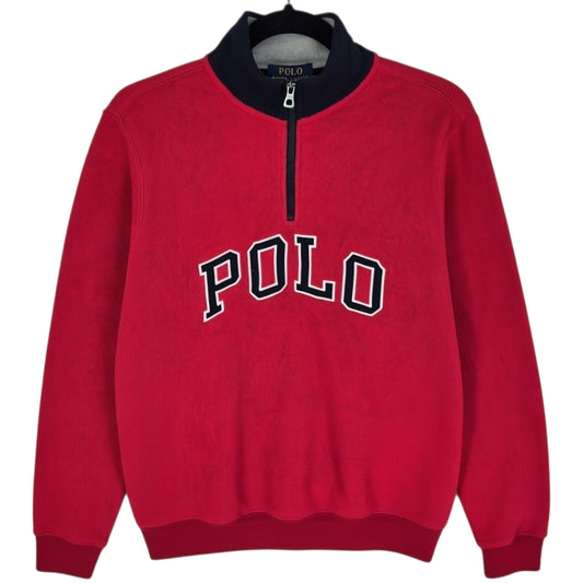 Polo Ralph Lauren Red Embroidered Quarter Zip Fleece Jumper Size S