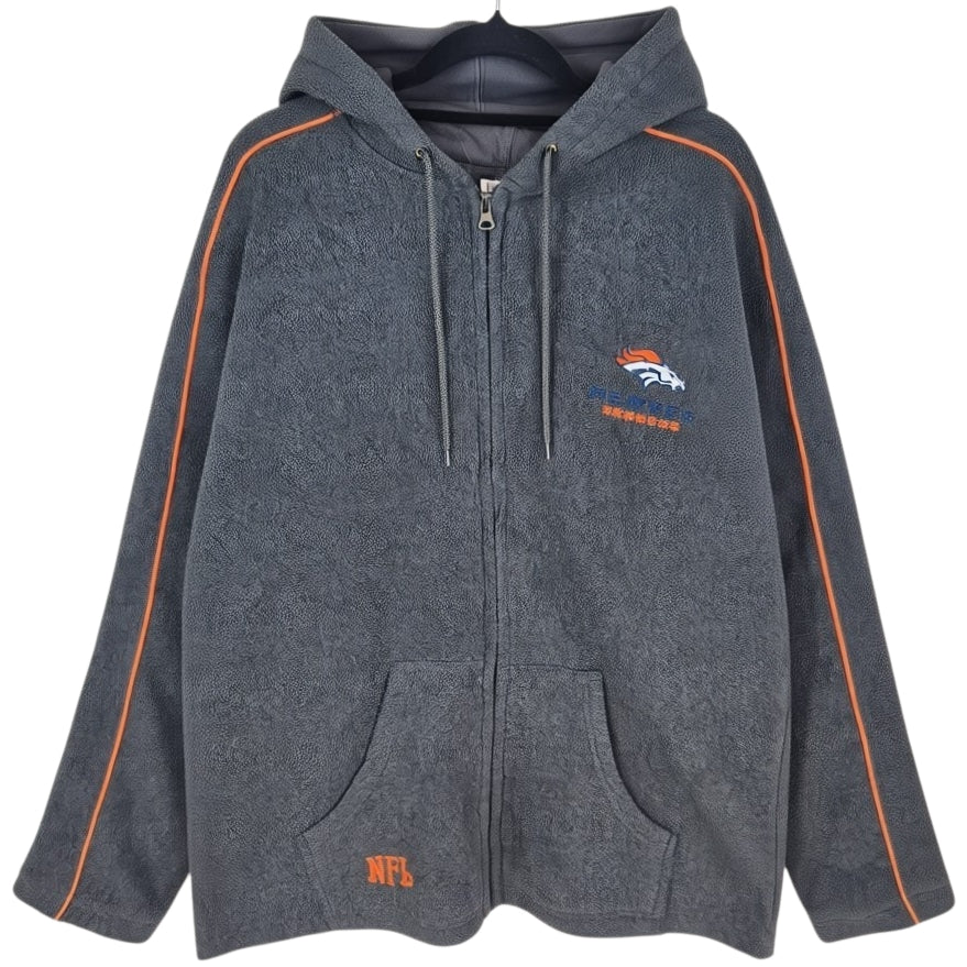 NFL Denver Broncos Grey Fleece Zip Hoodie Size L