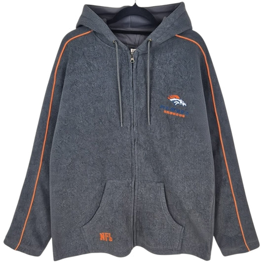 NFL Denver Broncos Grey Fleece Zip Hoodie Size L