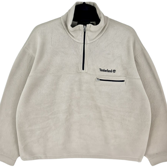 Vintage Timberland 90's Cream Brown Quarter Zip Fleece Jumper Size L