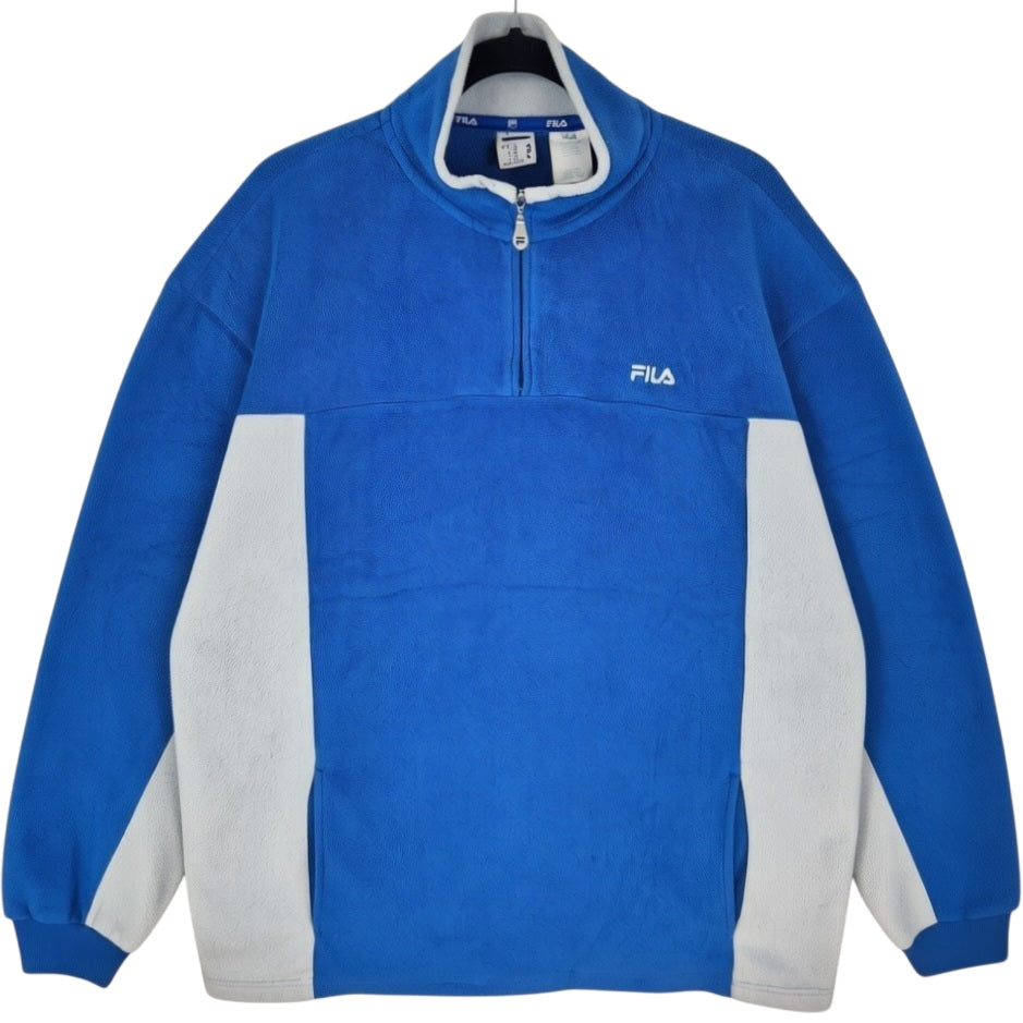 Vintage FILA 2000's Blue & Grey Quarter Zip Fleece Jumper Size XL
