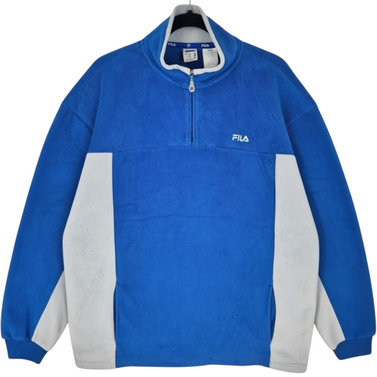 Vintage FILA 2000's Blue & Grey Quarter Zip Fleece Jumper Size XL