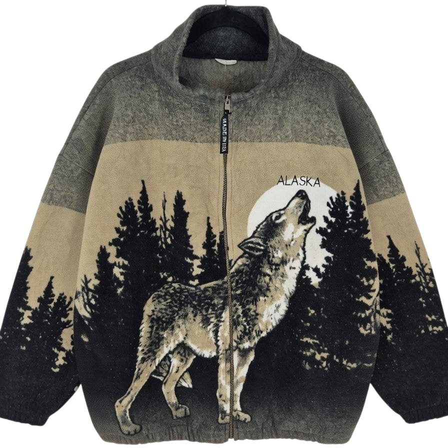 Vintage Polar Graphics 80's Brown Alaska USA Fleece Zip Jumper Size XL