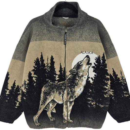Vintage Polar Graphics 80's Brown Alaska USA Fleece Zip Jumper Size XL
