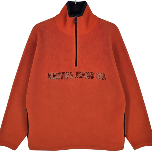 Vintage Nautica Jeans 90's Orange USA Made Fleece Jumper Size XL