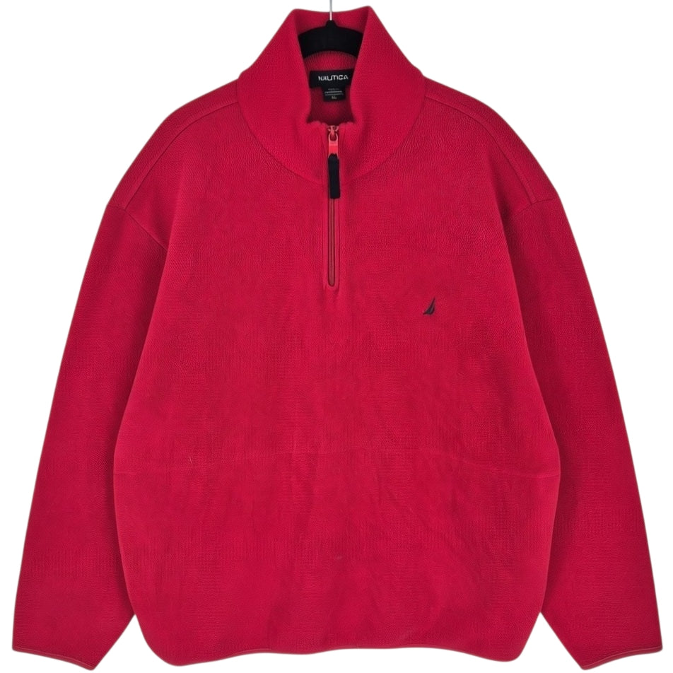 Vintage Nautica Red Quarter Zip Fleece Jumper Size XL