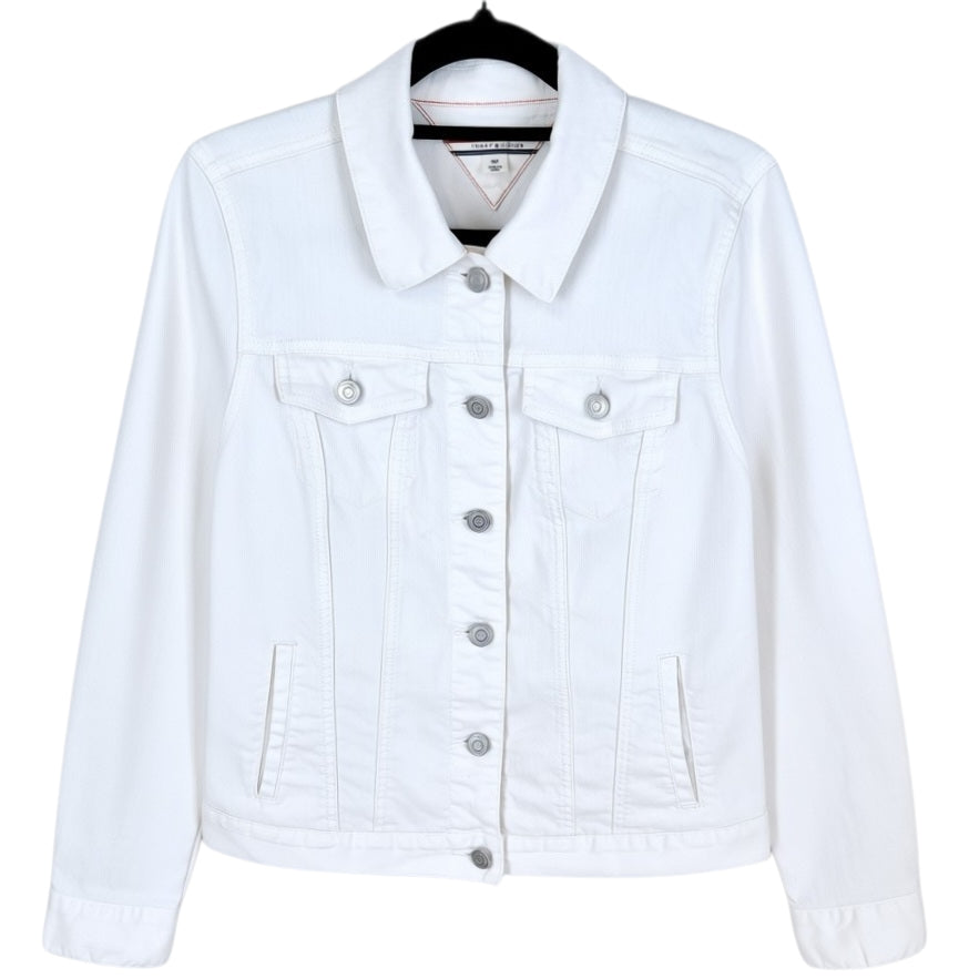 Tommy Hilfiger Womens White Stretch Denim Jacket Size S