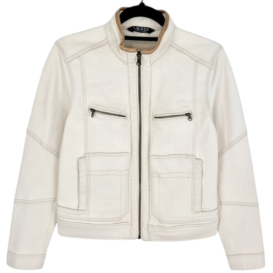 Ralph Lauren Green Label Womens Cream Brown Stretch Denim Jacket Size S