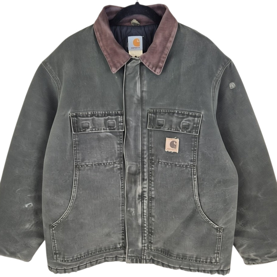 Vintage Carhartt 90's Khaki Green Extra Heavy Quilted Denim Jacket Size L