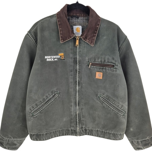 Vintage Carhartt 90's Green Northwest Rock Inc Extra Heavy Denim Jacket Size M