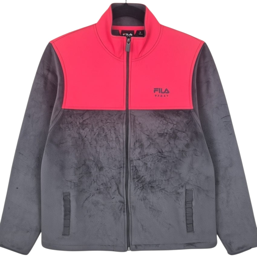FILA Sport Womens Grey & Pink Mink Fleece Zip Jumper Size M