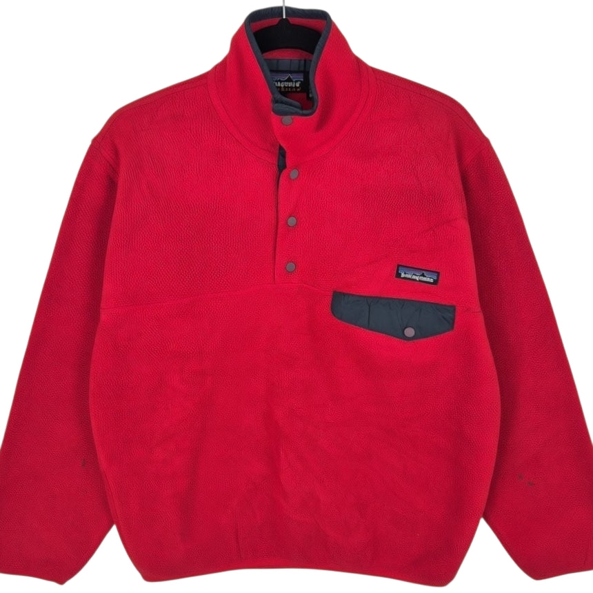 Vintage Patagonia 90's Red Quarter Button Fleece Jumper Size S