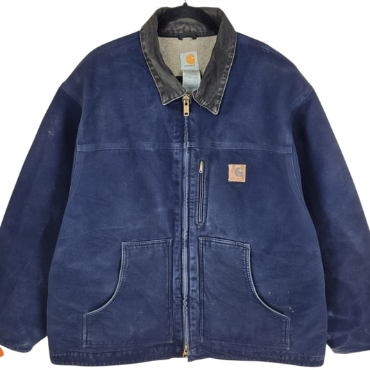 Vintage Carhartt 90's Dark Blue Heavy Fleece Insulated Denim Jacket Size 2XL