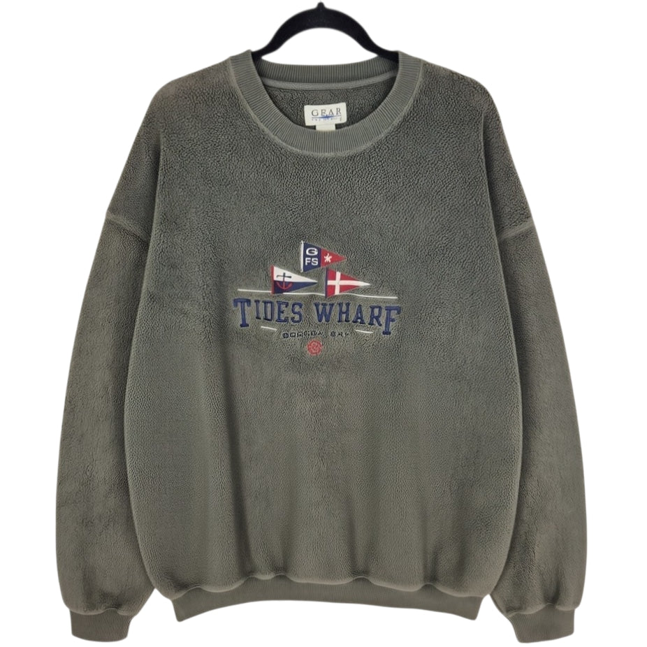 Vintage Tides Wharf Bodega Bay 90's Olive Green Fleece Jumper Size XL