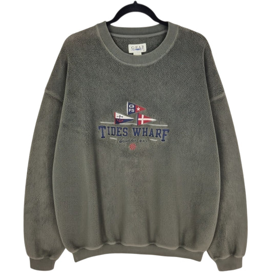 Vintage Tides Wharf Bodega Bay 90's Olive Green Fleece Jumper Size XL