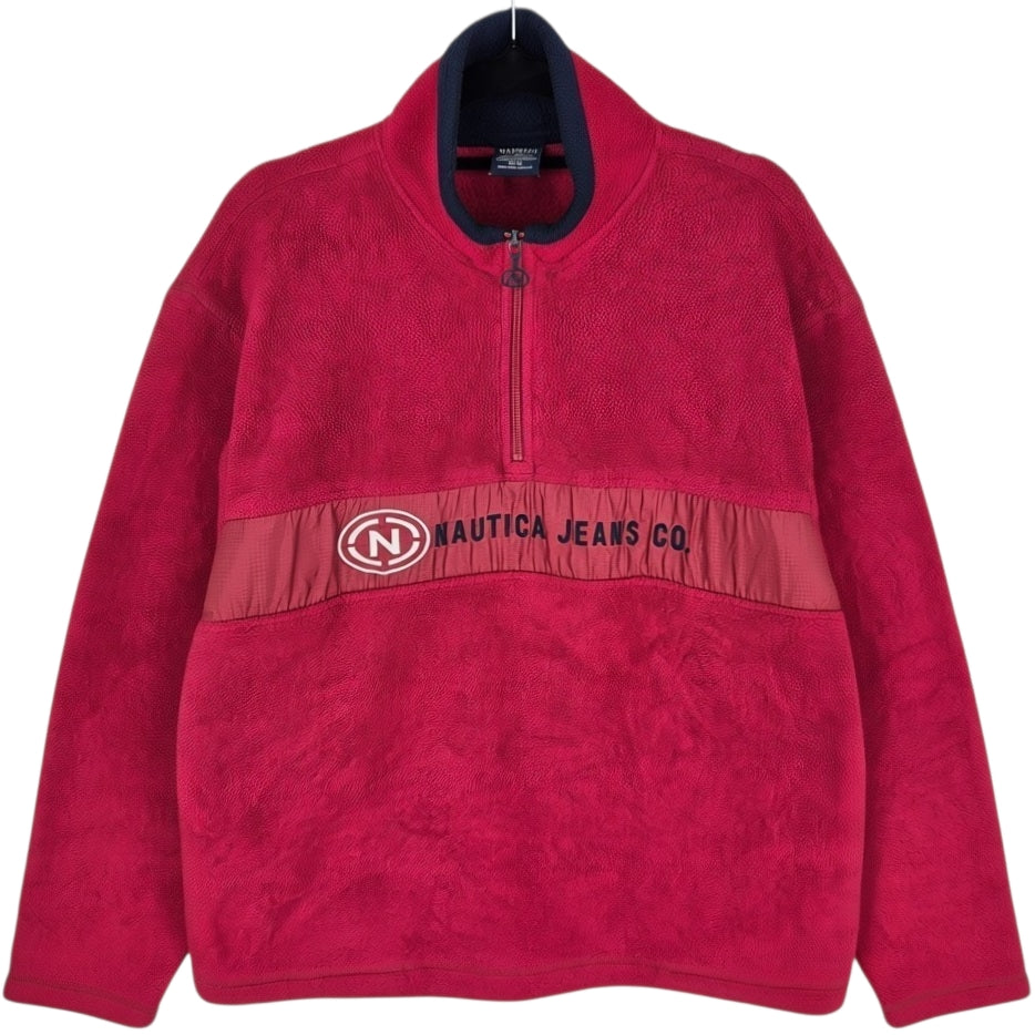 Vintage Nautica Jeans 90's Red Quarter Zip Fleece Jumper Size M