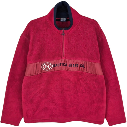Vintage Nautica Jeans 90's Red Quarter Zip Fleece Jumper Size M