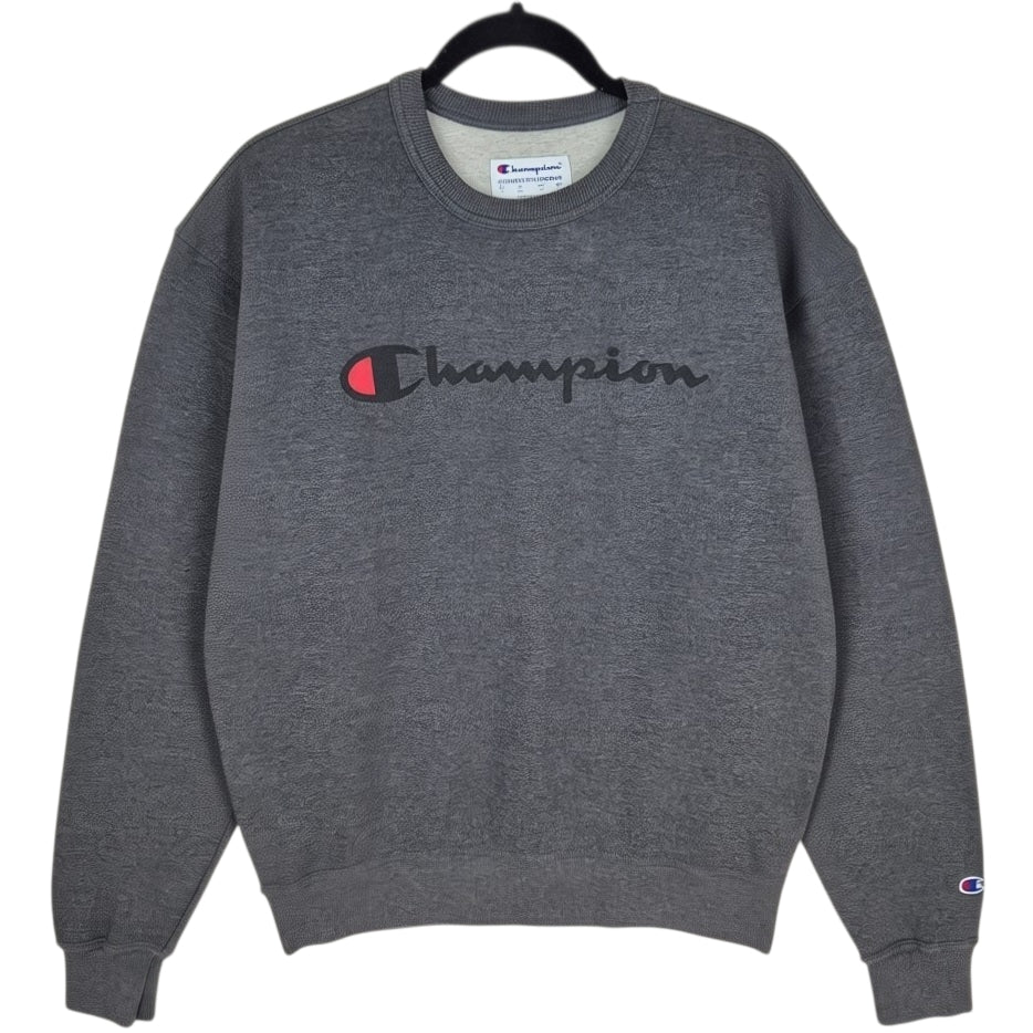 Champion Grey Crewneck Chest Script Sweater Size M