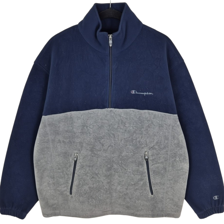 Champion Grey & Dark Blue Quarter Zip Fleece Jumper Size L