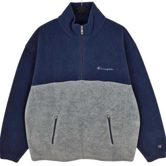 Champion Grey & Dark Blue Quarter Zip Fleece Jumper Size L