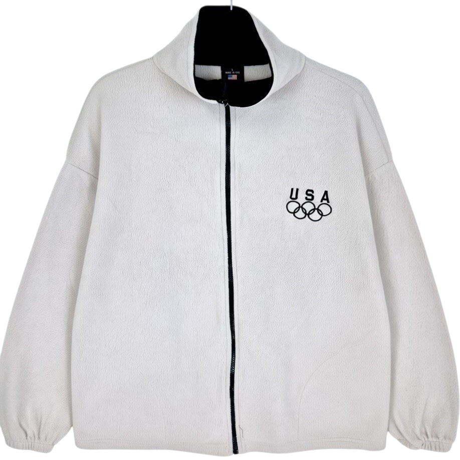 Vintage USA Olympics 80's Cream Brown Fleece Zip Jumper Size L