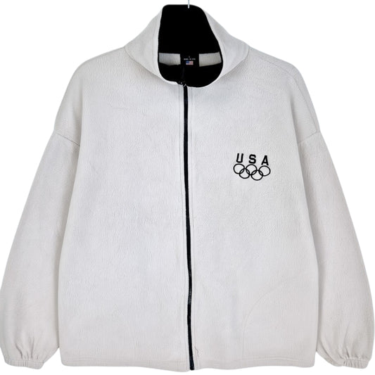 Vintage USA Olympics 80's Cream Brown Fleece Zip Jumper Size L