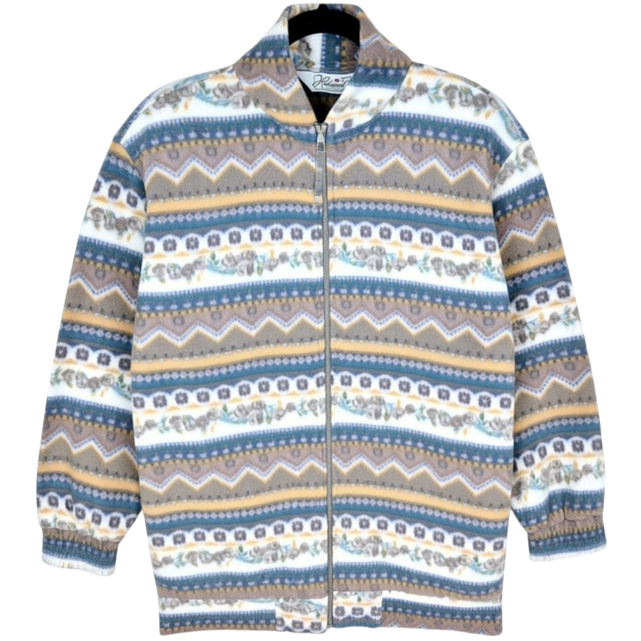 Vintage Haband 90's Colourful Fleece Zip Jumper Size M