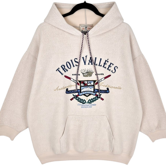 Vintage Express Jeans 90's Cream Brown Oversized Fleece Hoodie Size XS