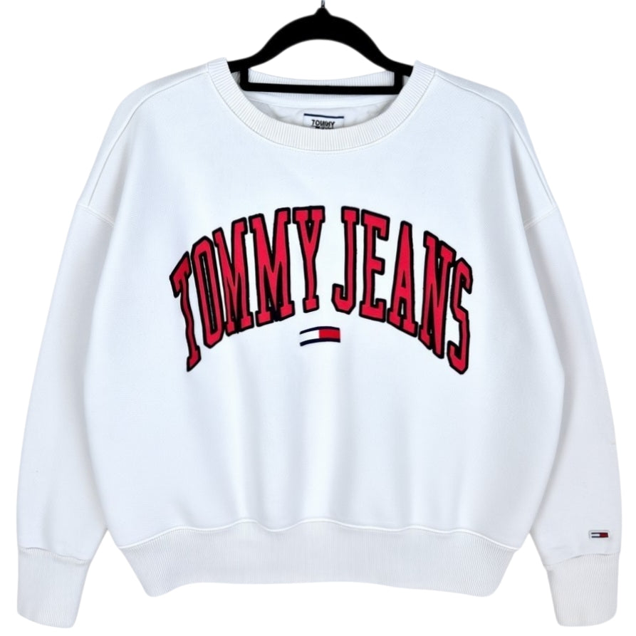 Tommy Jeans Womens White Embroidered Crewneck Sweater Size M
