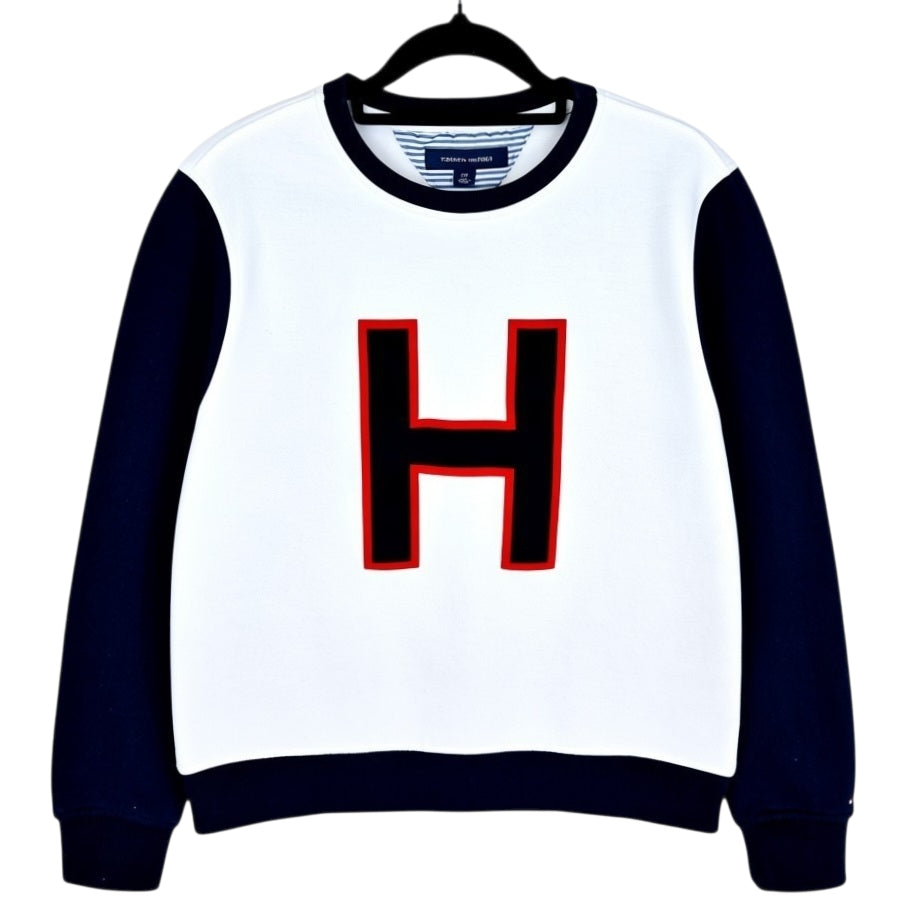 Tommy Hilfiger White & Dark Blue Crewneck Sweater Size S
