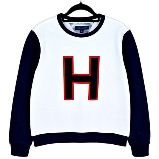 Tommy Hilfiger White & Dark Blue Crewneck Sweater Size S