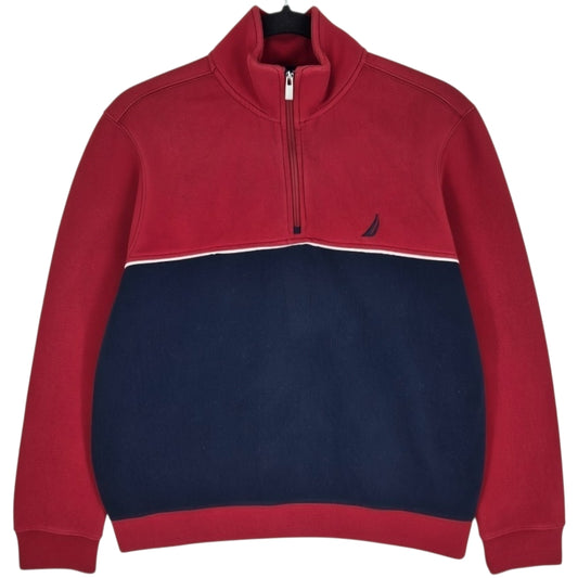 Nautica Burgundy & Dark Blue Quarter Zip Sweater Size M