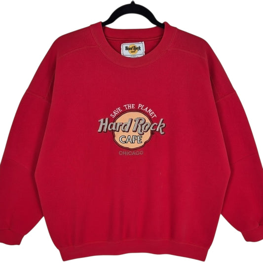 Vintage Hard Rock Cafe 90's Red USA Made Crewneck Sweater Size XL