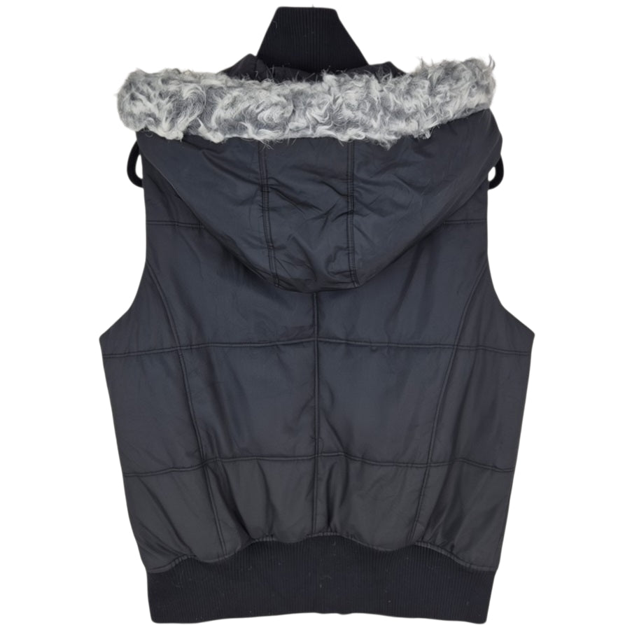 Calvin Klein Womens Black Fur Hood Padded Vest Size L