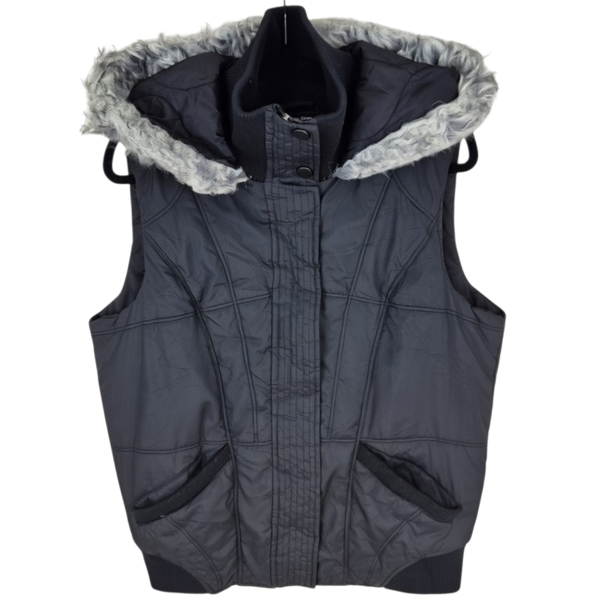 Calvin Klein Womens Black Fur Hood Padded Vest Size L