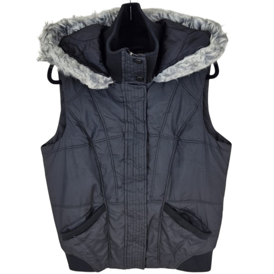Calvin Klein Womens Black Fur Hood Padded Vest Size L
