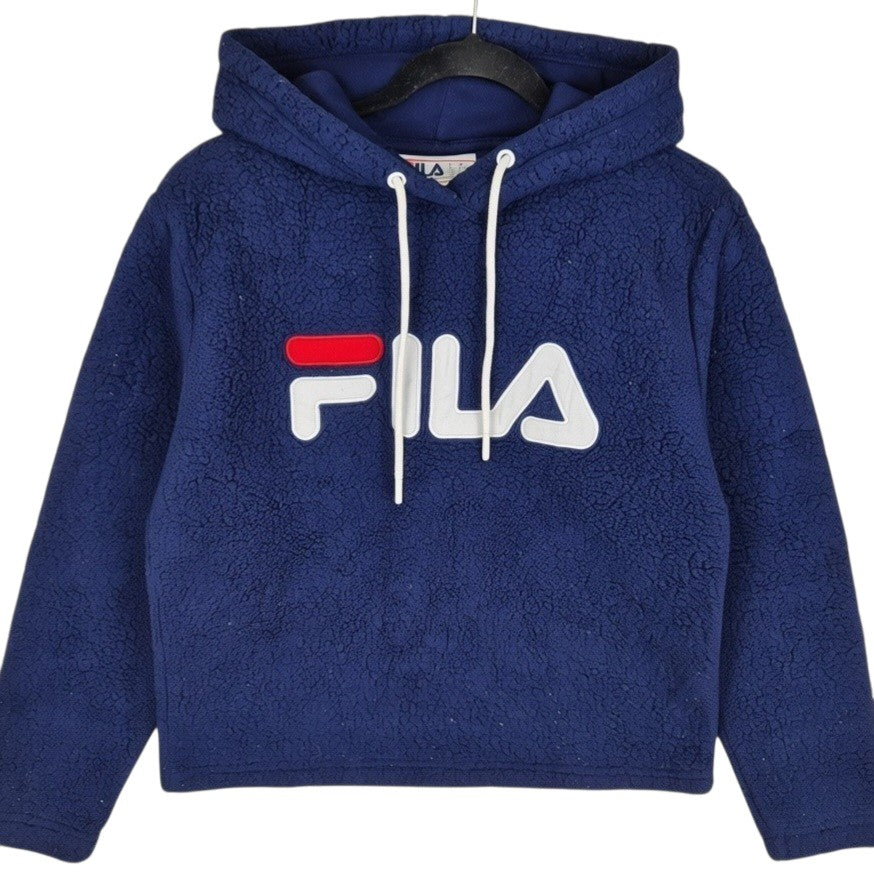 FILA Dark Blue Embroidered Fleece Hoodie Size S