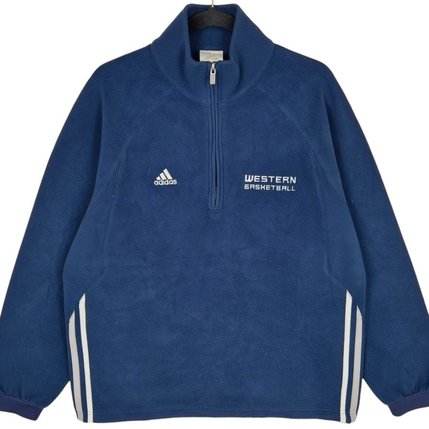 Vintage Adidas 2000's Western Basketball Dark Blue Fleece Jumper Size M